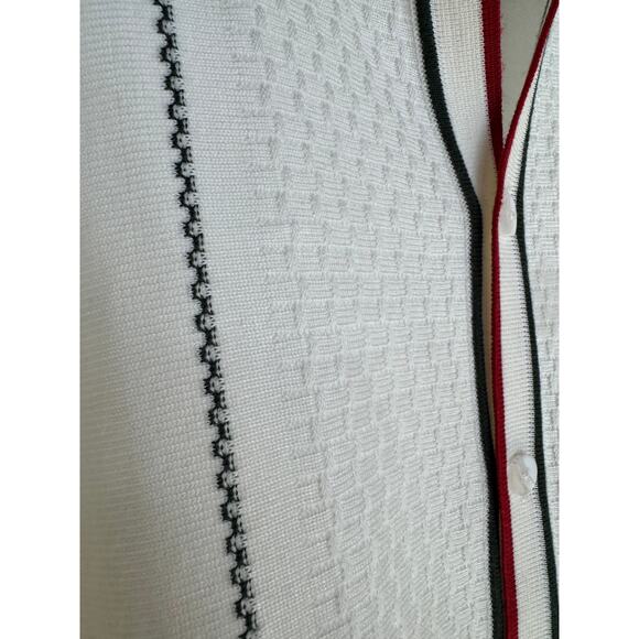 Stacy Adams Retro Knit Shirt L | Button-Up Polo | White with Red/Green Stripe - Picture 3 of 4